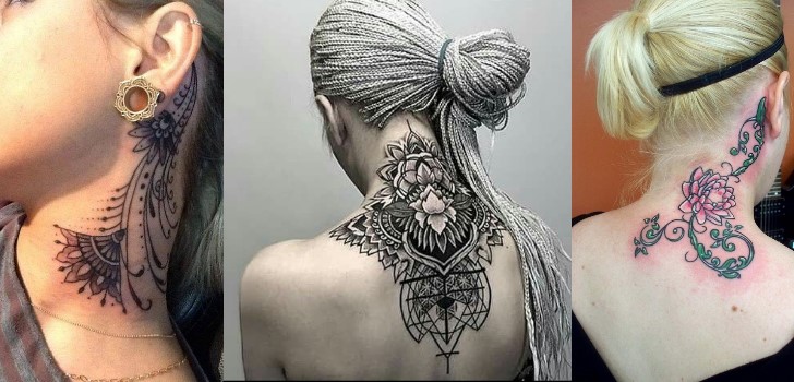 Tatuagens de flores no pescoço